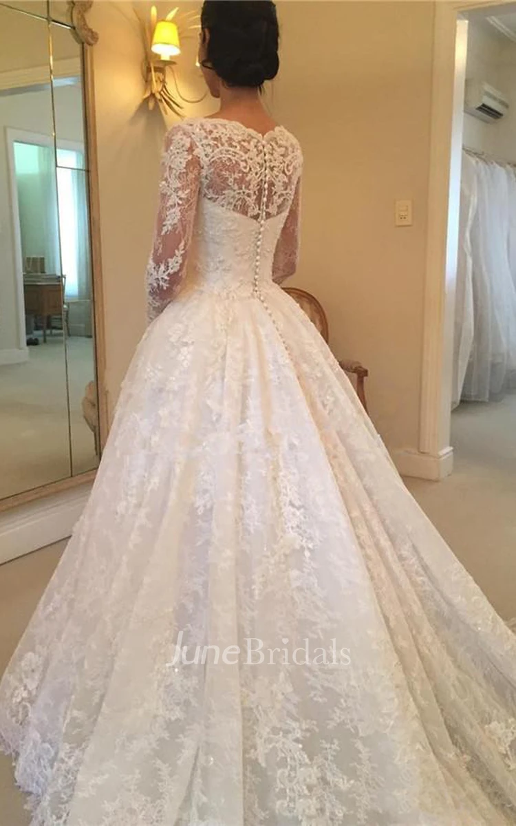 Elegant Lace Long Sleeve Bridal Gown with Applique