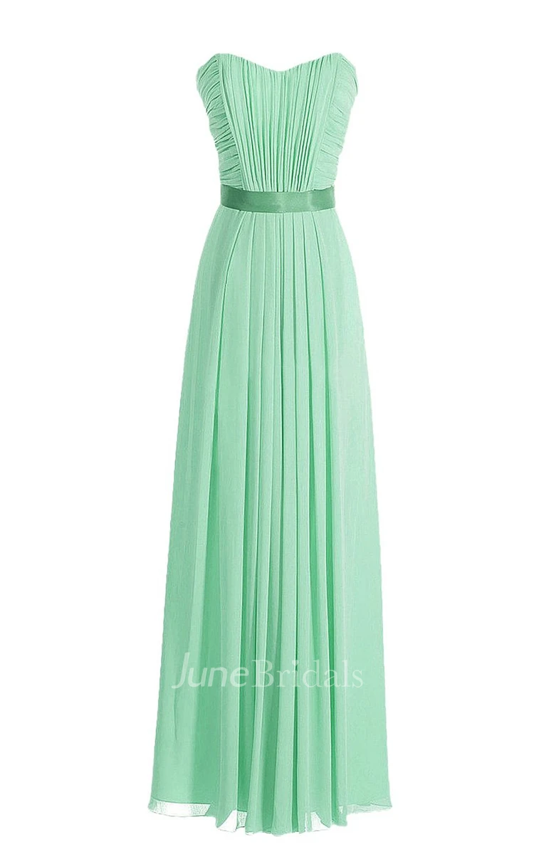 Sweetheart Pleated Chiffon A-line Gown With Satin Sash