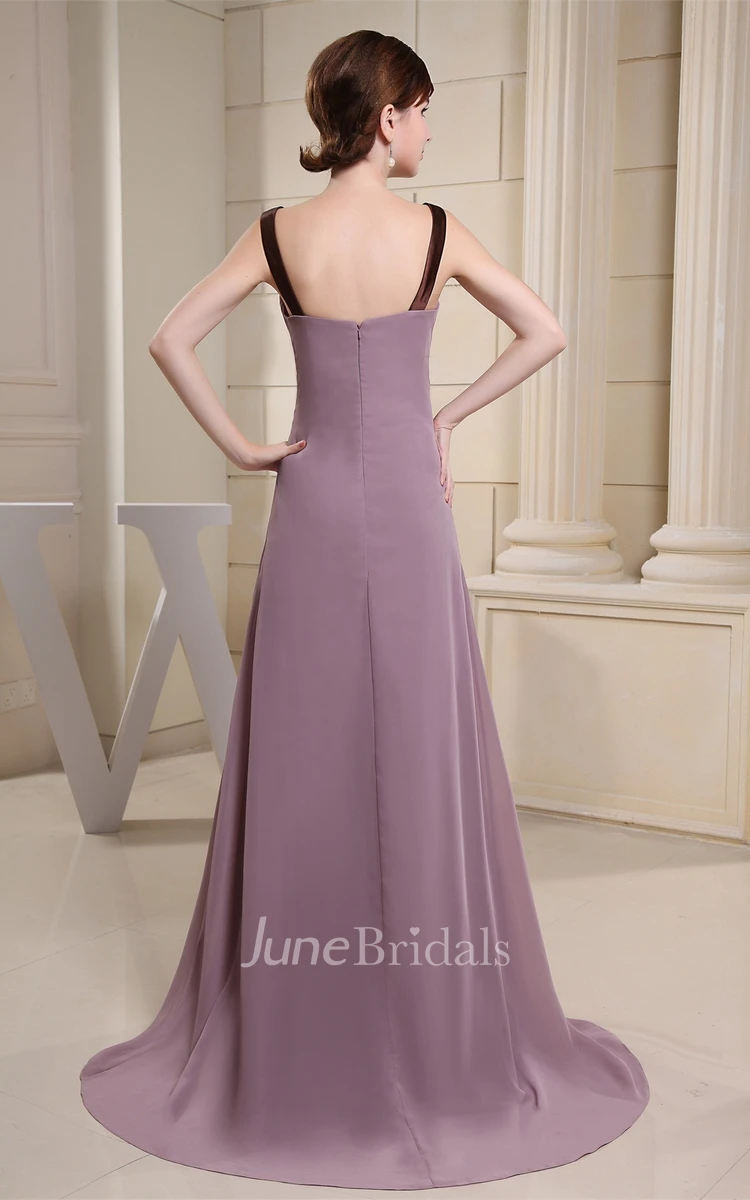 Sleeveless Chiffon A-Line Gown with Ruching and Sweep Train