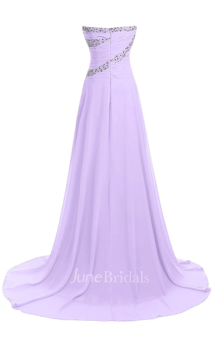 Sweetheart Rhinestoned Criss-cross Chiffon A-line Gown With Drapping