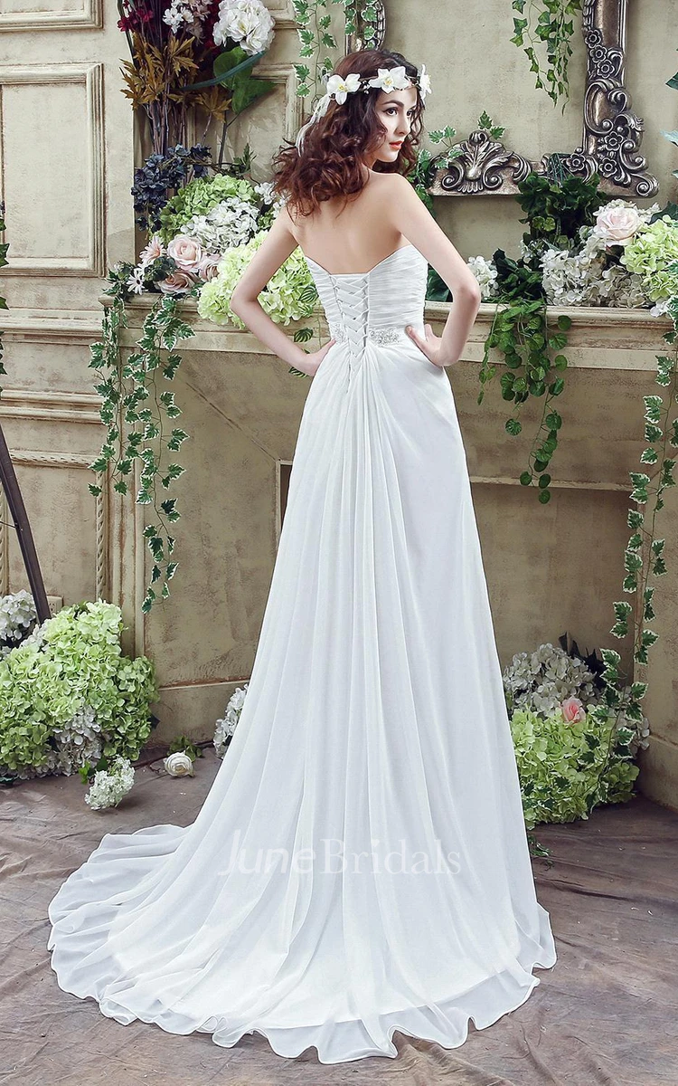 Sexy Front Split White Wedding Dress Beadings Sweetheart Sleeveless