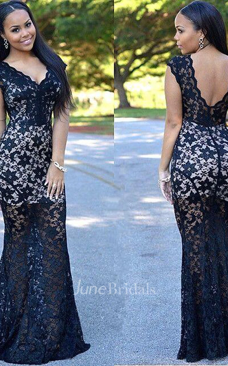 Sexy Black Lace V-Neck Prom Dresses 2-16 Mermaid Long Party Gowns