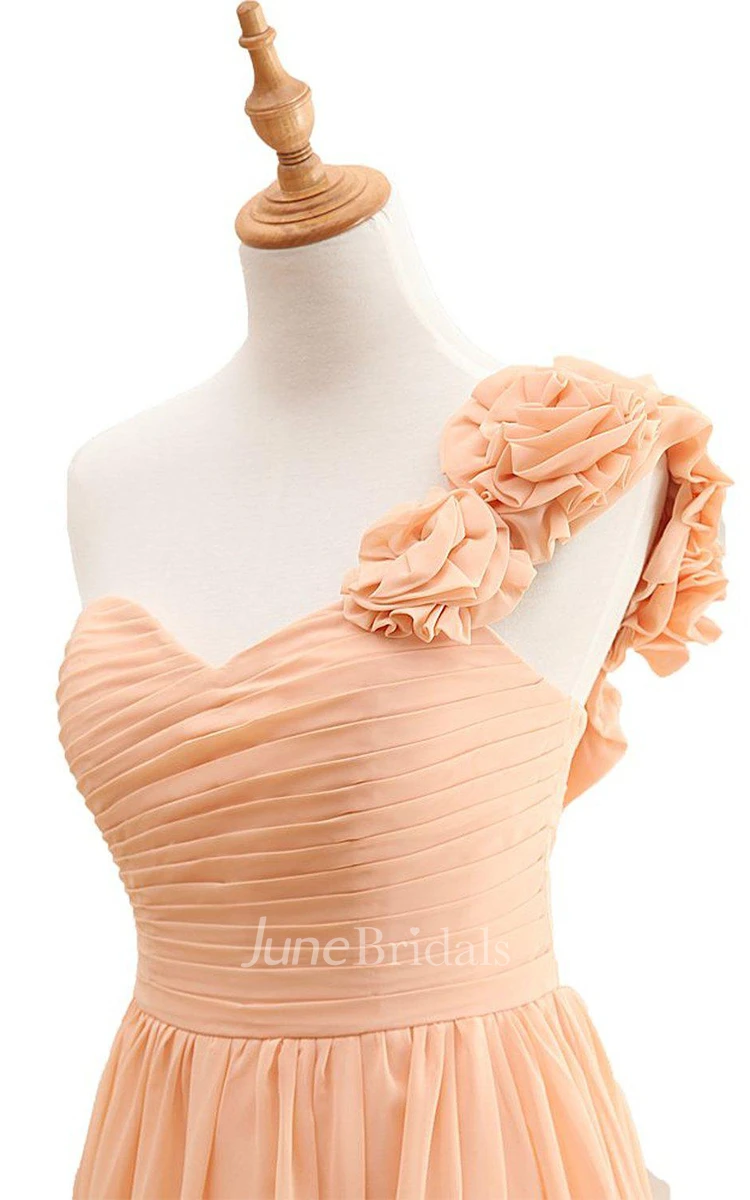 One-shoulder A-line Chiffon Dress With Flowers