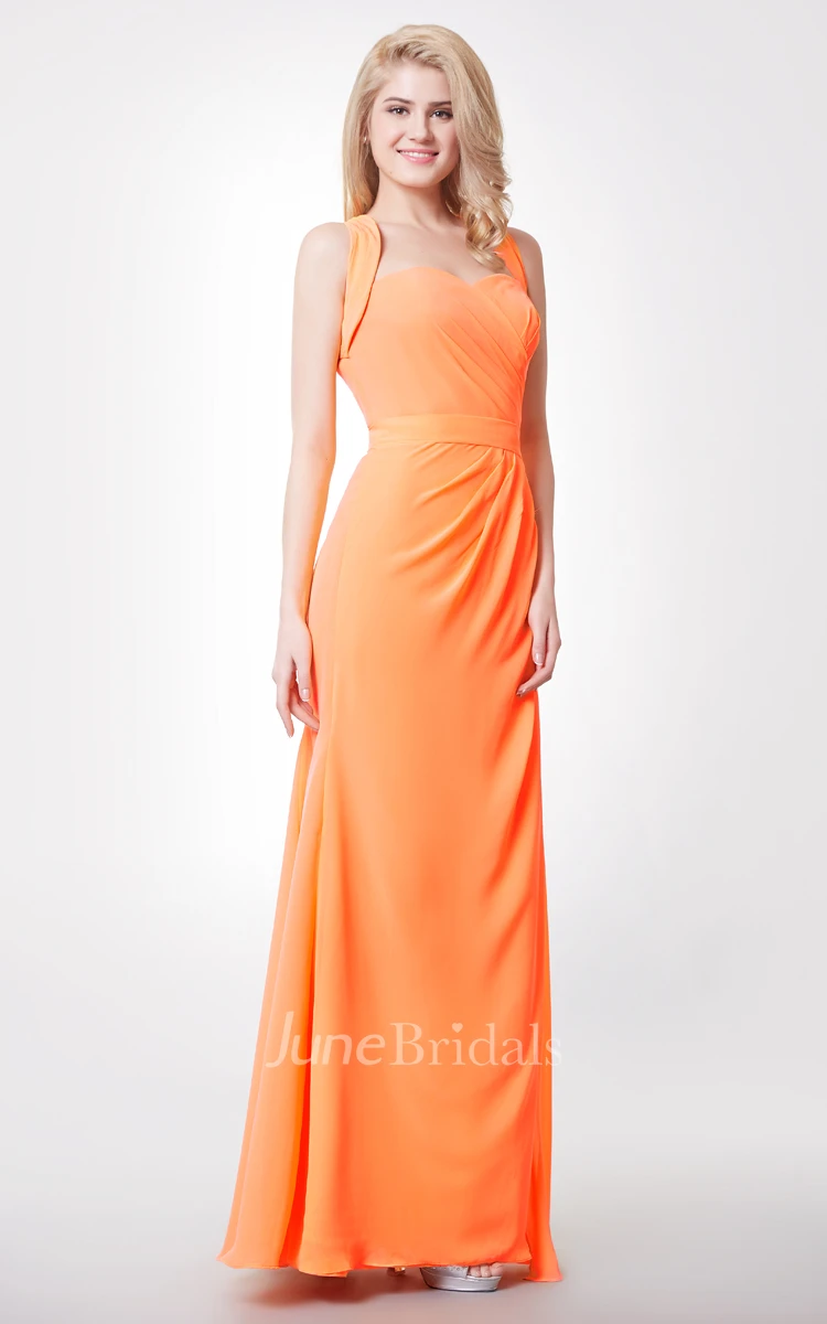 Side-draped Mermaid Chiffon Gown With Back Knot and Removable Straps