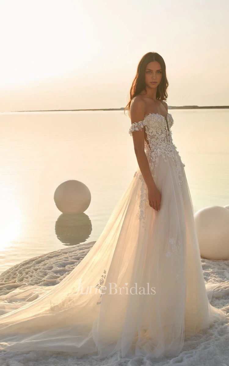 A-Line V-neck Chiffon Wedding Dress Elegant Casual Sexy Romantic Adorable Beach Garden With Balloon Long Sleeves And Appliques