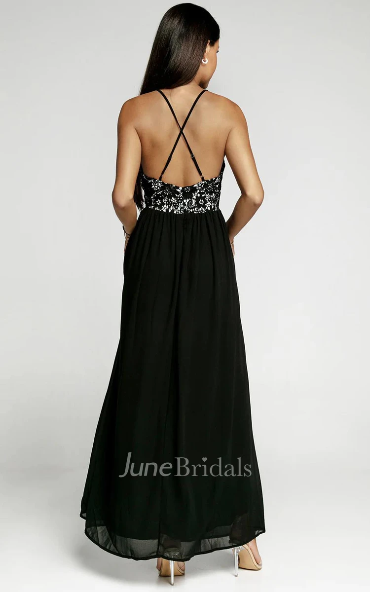 Casual A-Line Chiffon Guest Dress With Halter Neckline And Cross Back