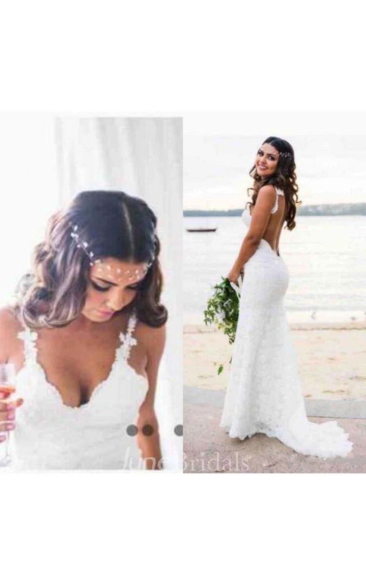 Vintage Beach Mermaid Boho Lace Wedding Dress Sexy Country V-Neck Backless Spaghetti Straps Bridal Gown