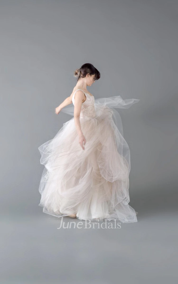 Tulle Lace Organza Weddig Dress With Button Zipper