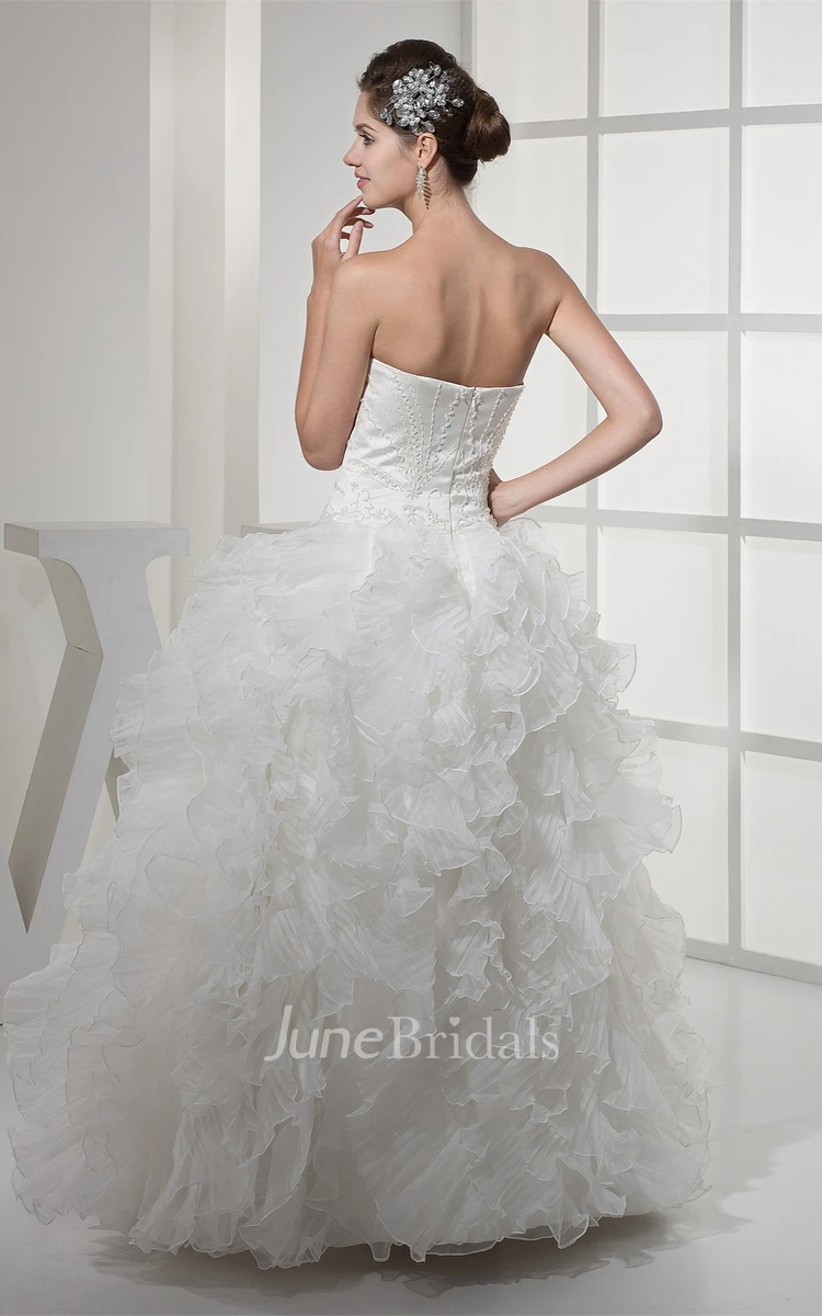 Sweetheart Satin Bodice Ball Dress with Ruffles and Embellishment