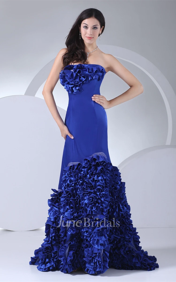 A-Line Floor-Length Gown with Ruffles and Brush Train