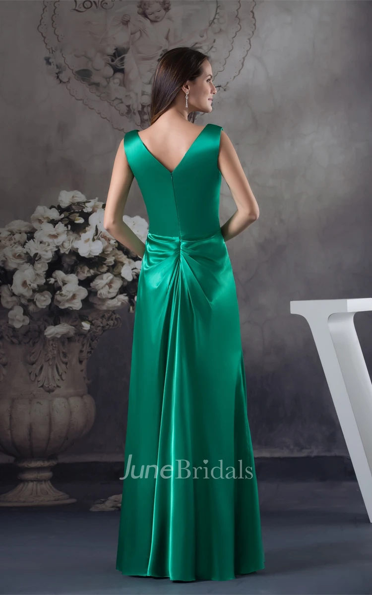 Plunged Sleeveless Sheath Dress with Pleats and Stress