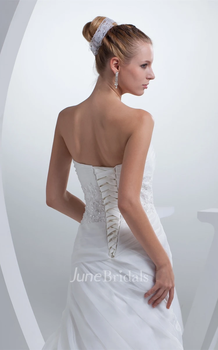 Strapless Appliqued Column Dress with Tiers and Appliques