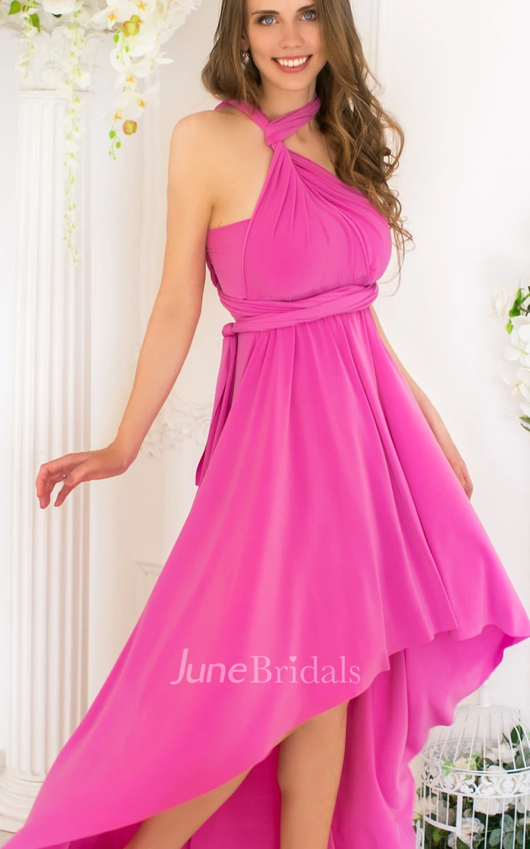 Convertible Modern A Line Jersey Halter Neckline Bridesmaid Dress With Straps And Sash
