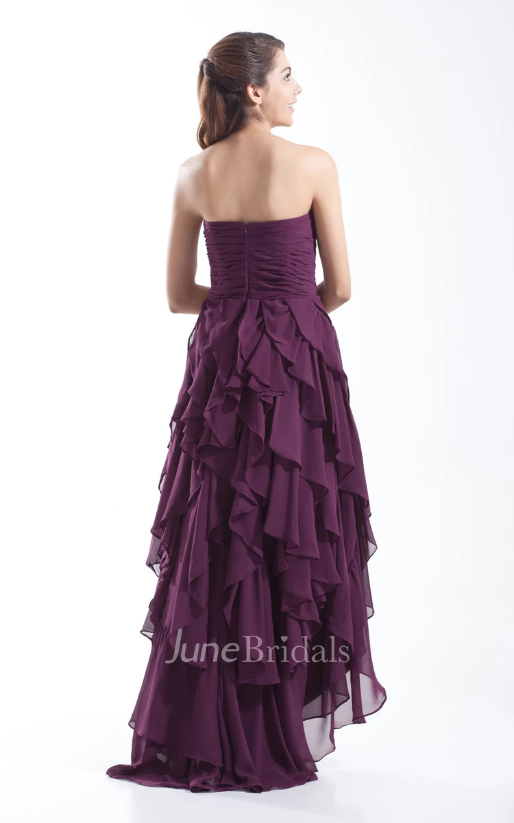 Sweetheart Sleeveless High-Low Dress With Crystal Detailing And Cascading Ruffles