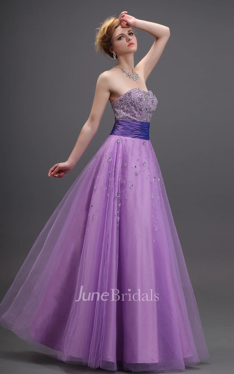 Sweetheart Sleeveless A-Line Dress With Soft Tulle And Beaded Top