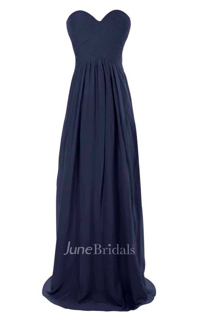 Strapless Sweetheart Ruched Chiffon A-line Gown With Train
