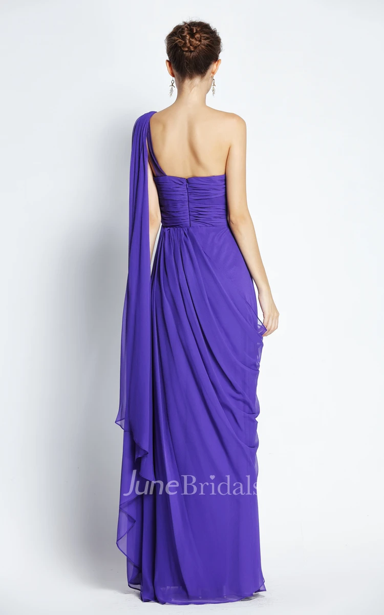 A-Line One-shoulder Sleeveless Floor-length Chiffon Prom Dress with Open Back and Beading
