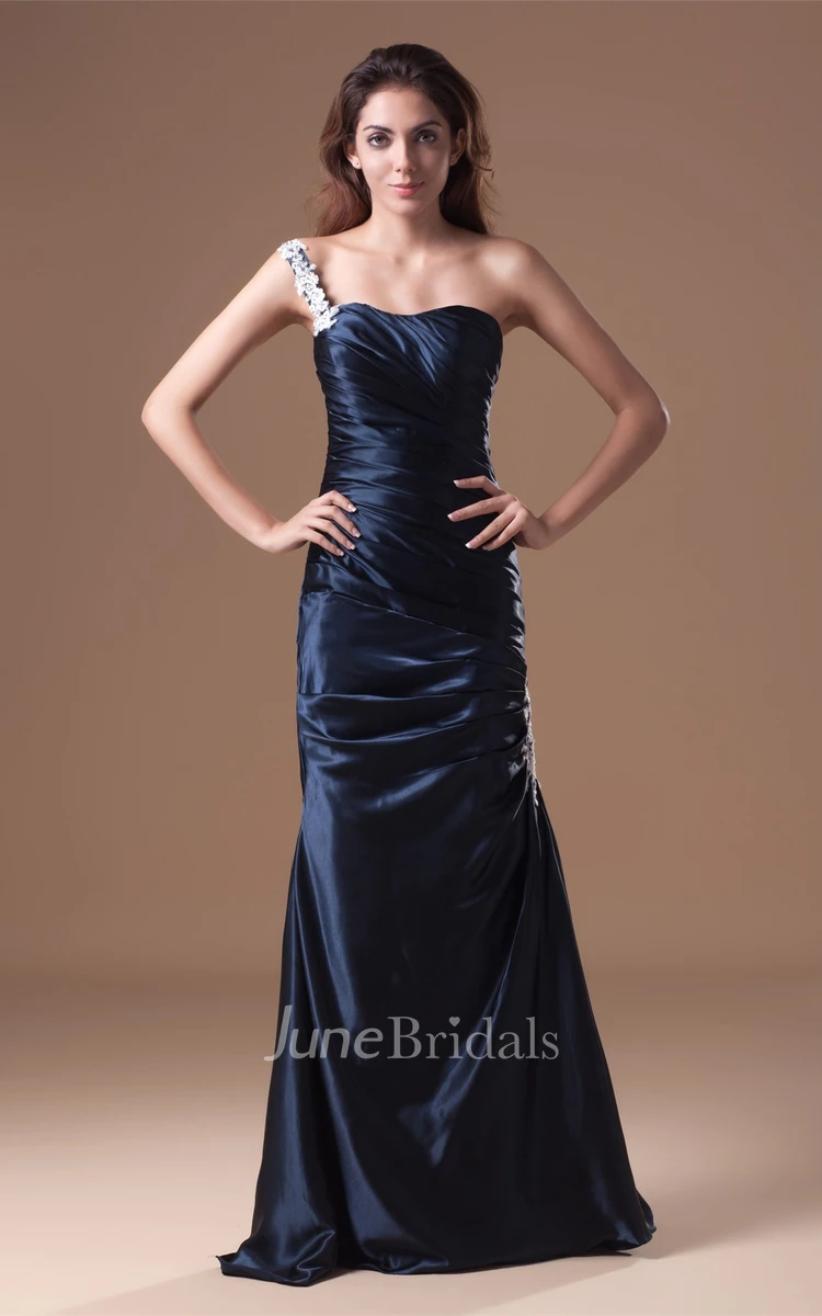 Single-Strap Satin Mermaid Gown with Ruched Bodice