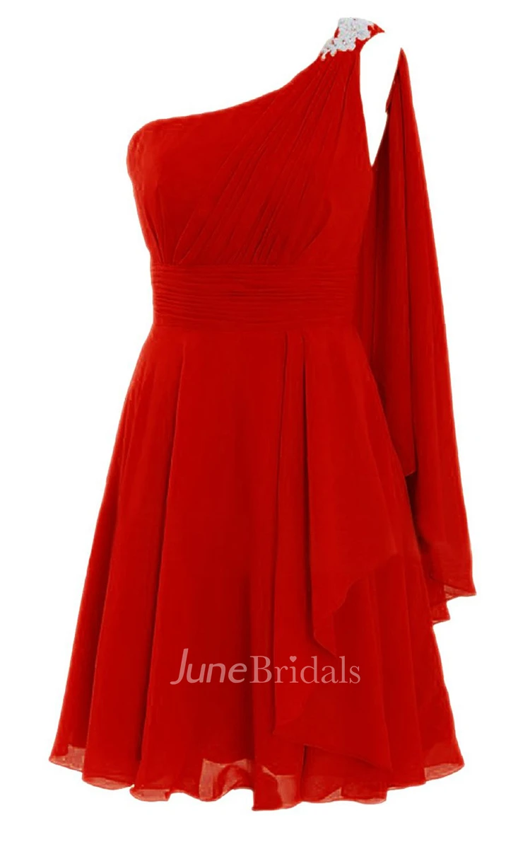 One-shoulder A-line Dress With Drapping and Appliques