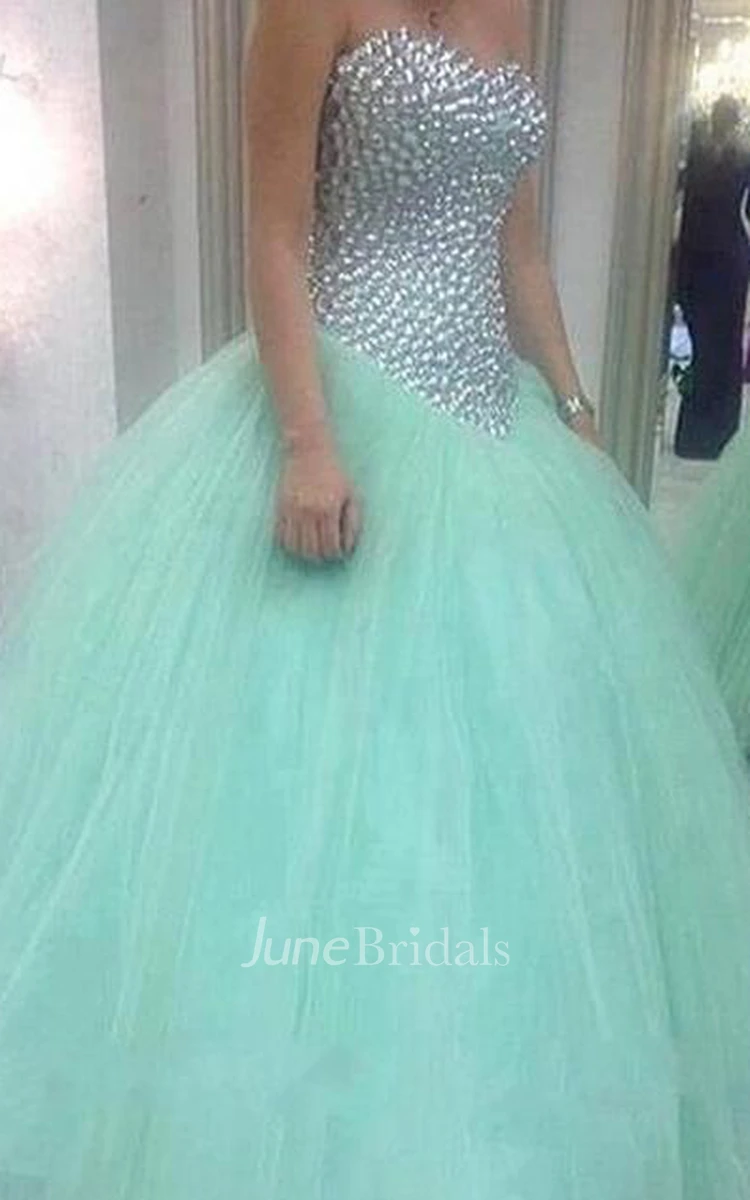 Glamorous Sweetheart Mint Green Wedding Dresses Crystal Tulle Ball Gown Prom Gowns