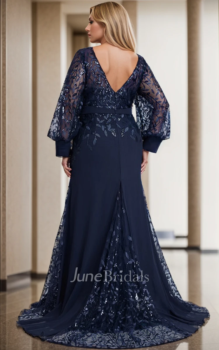 Elegant Modest Mermaid Boho Lace Long Sleeve Mother of the Bride Dress Formal Modern Scoop Neck Sequins Appliques Maxi Plus size Evening Gown