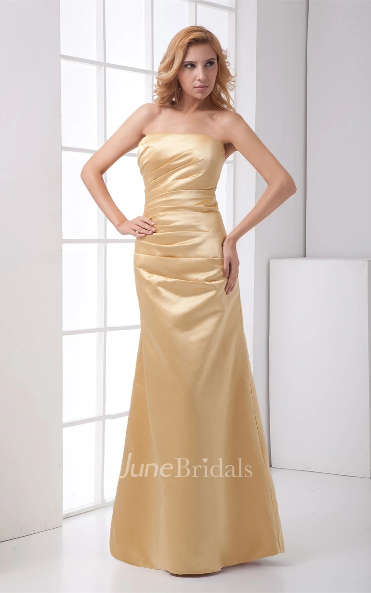 strapless mermaid satin gown with ruched bodice