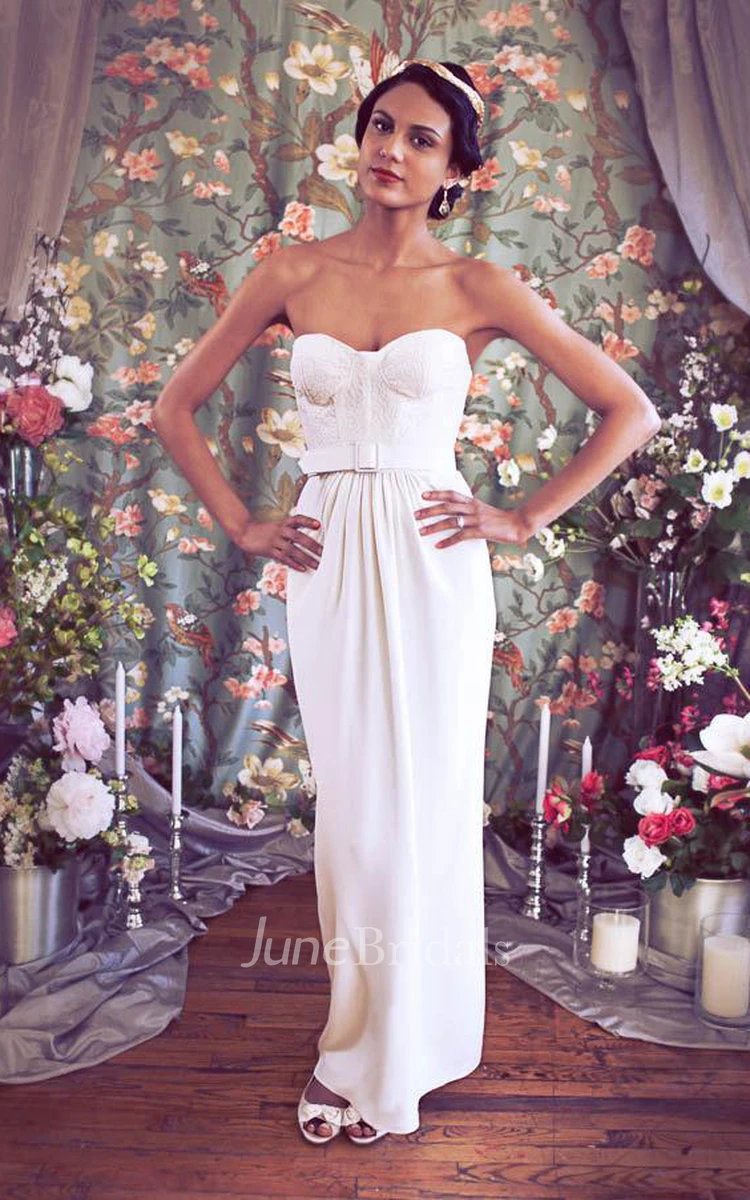 Sweetheart Empire Pencil Chiffon Wedding Dress With Sash And Button Back
