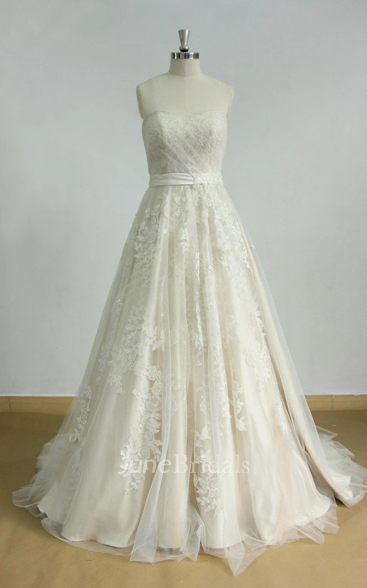 Aline Tulle Lace Wedding With Light Champagne Lining Dress