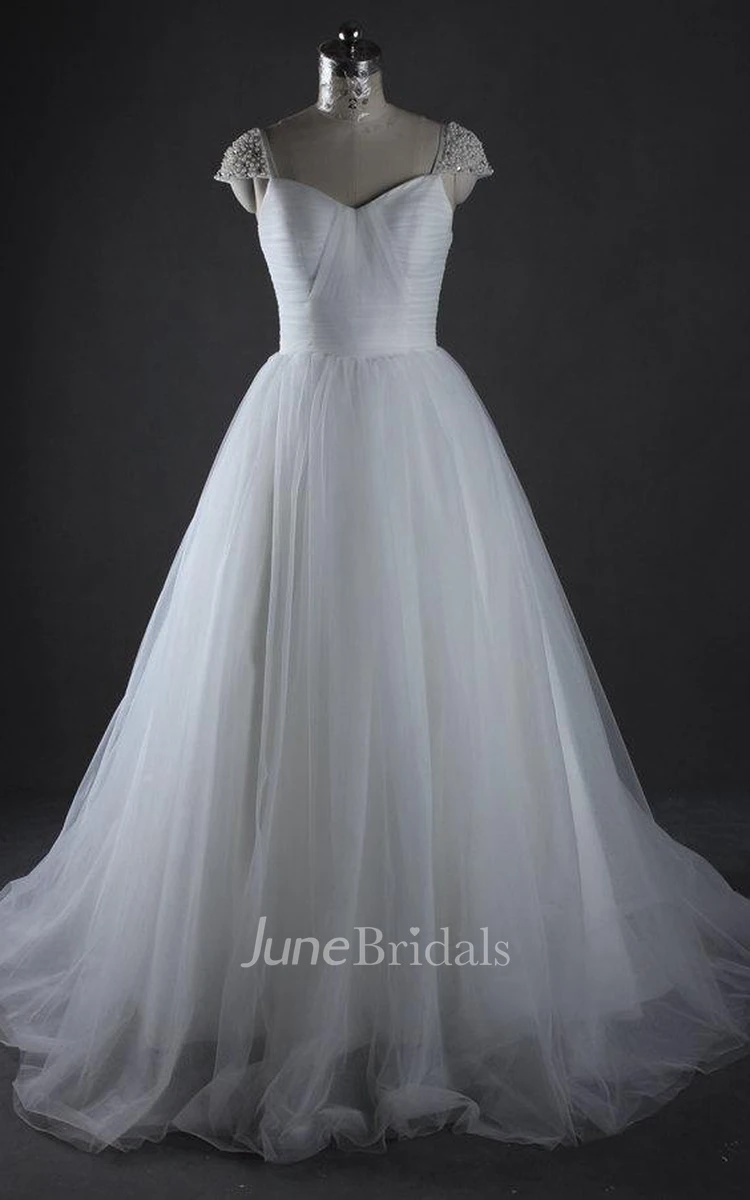 Ball Gown Cap Sleeve Tulle Dress With Beading