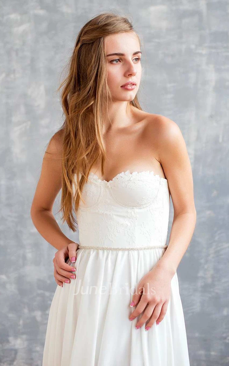 Straps Chiffon Tulle Satin Beaded Lace Button Wedding Dress