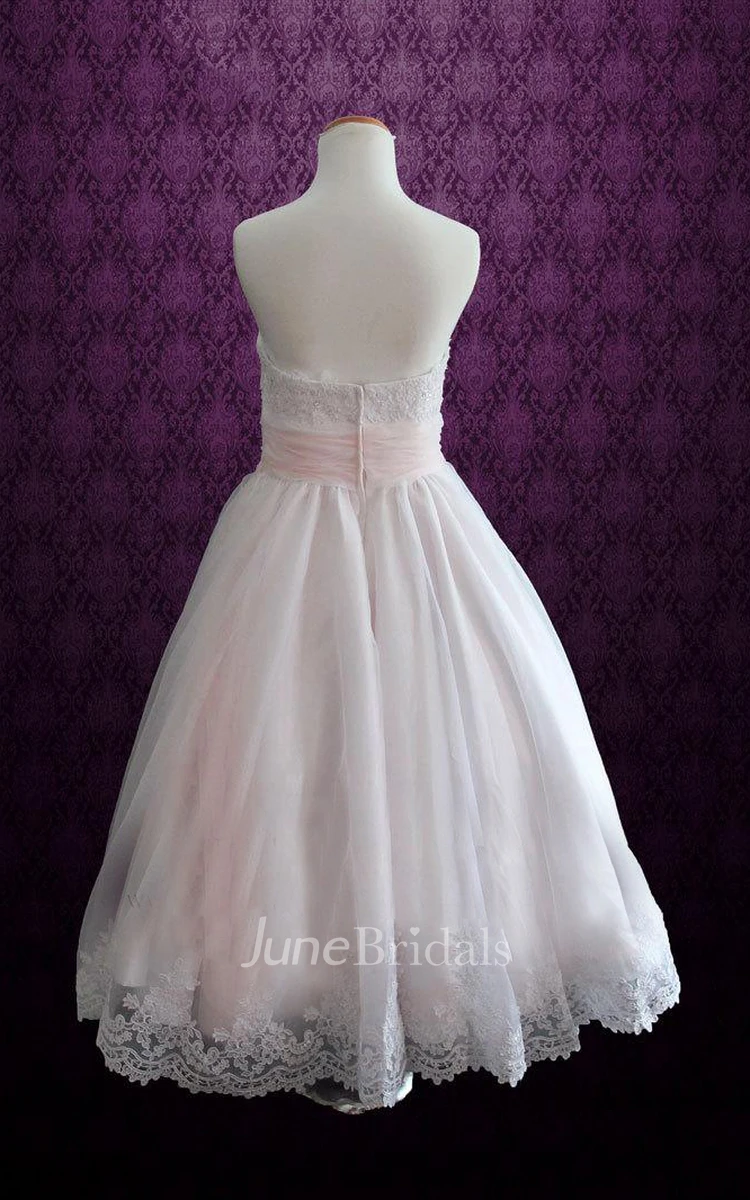 Mini Tea-Length Strapped Tulle Lace Satin Weddig Dress