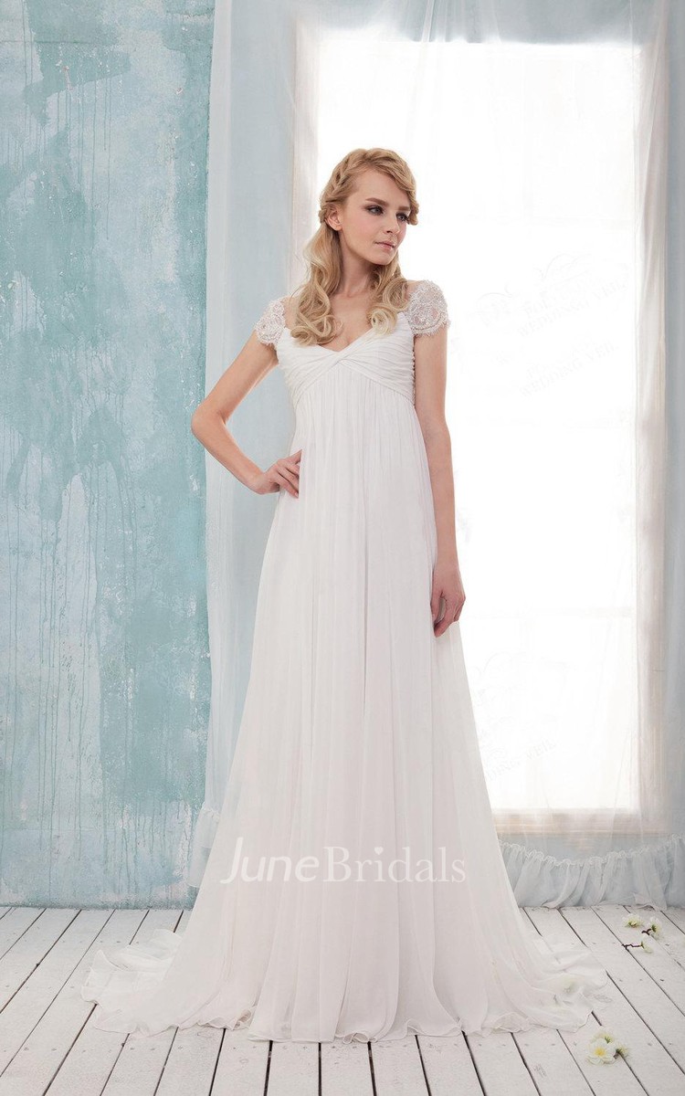 Wedding Dress with Empire Waist V Neck