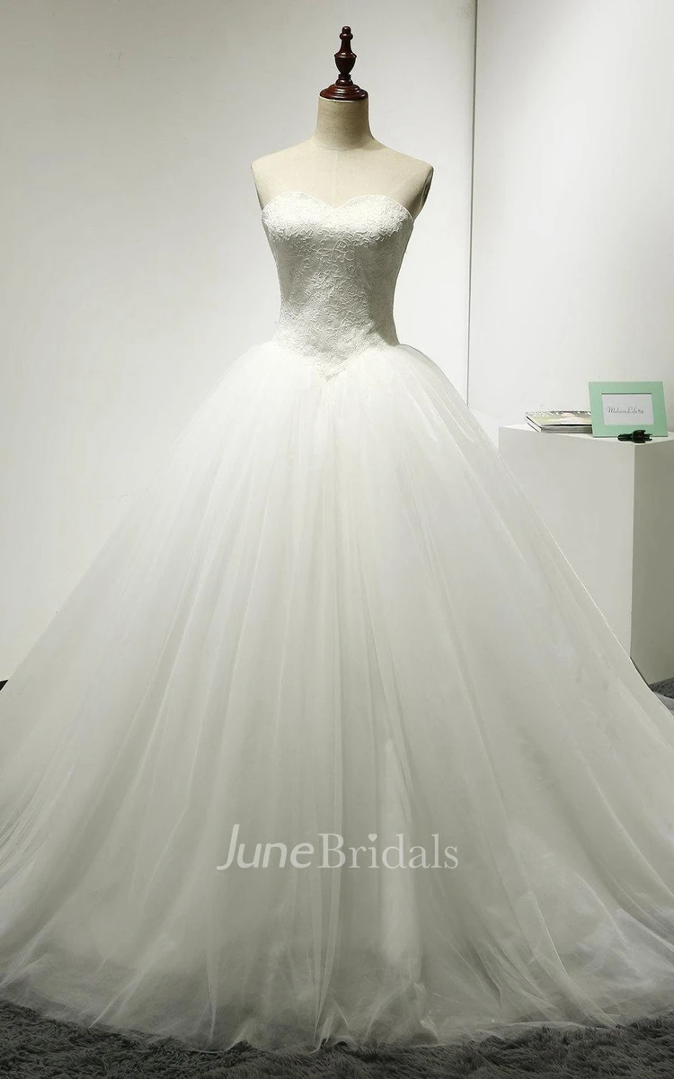 Sweetheart Tulle Puffy Ball Gown With Lace Corset Top