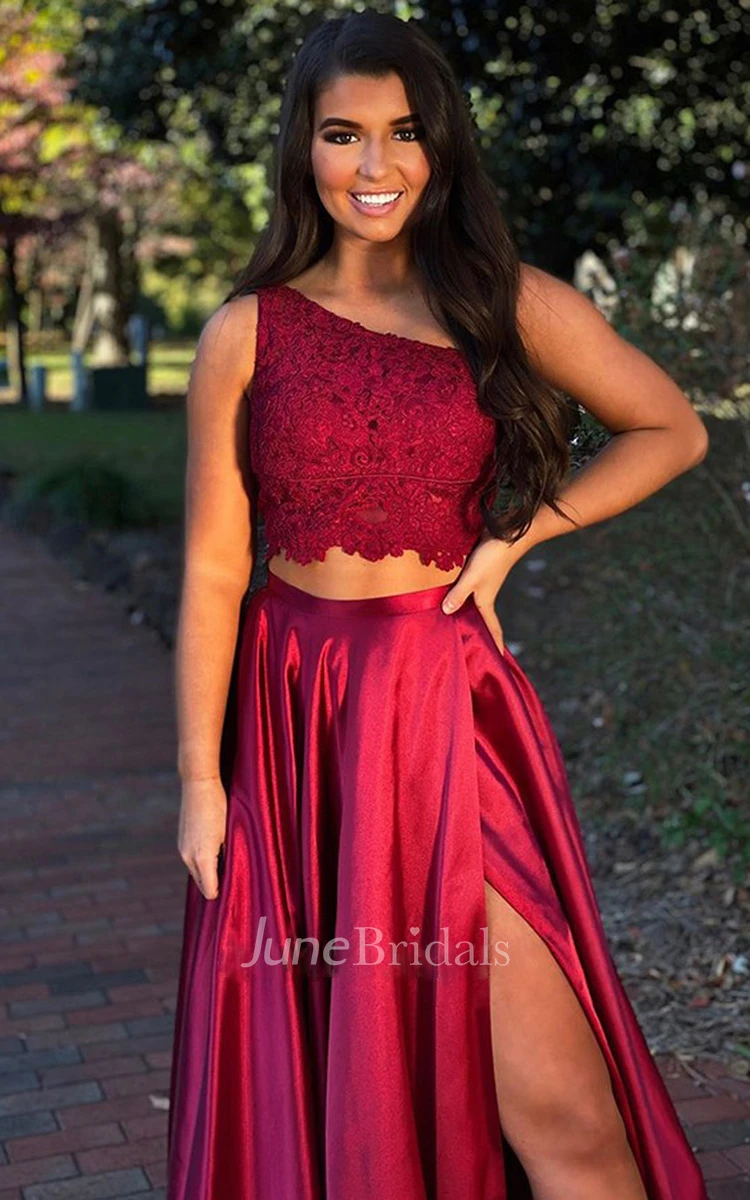 two piece burgundy two piece prom dresses