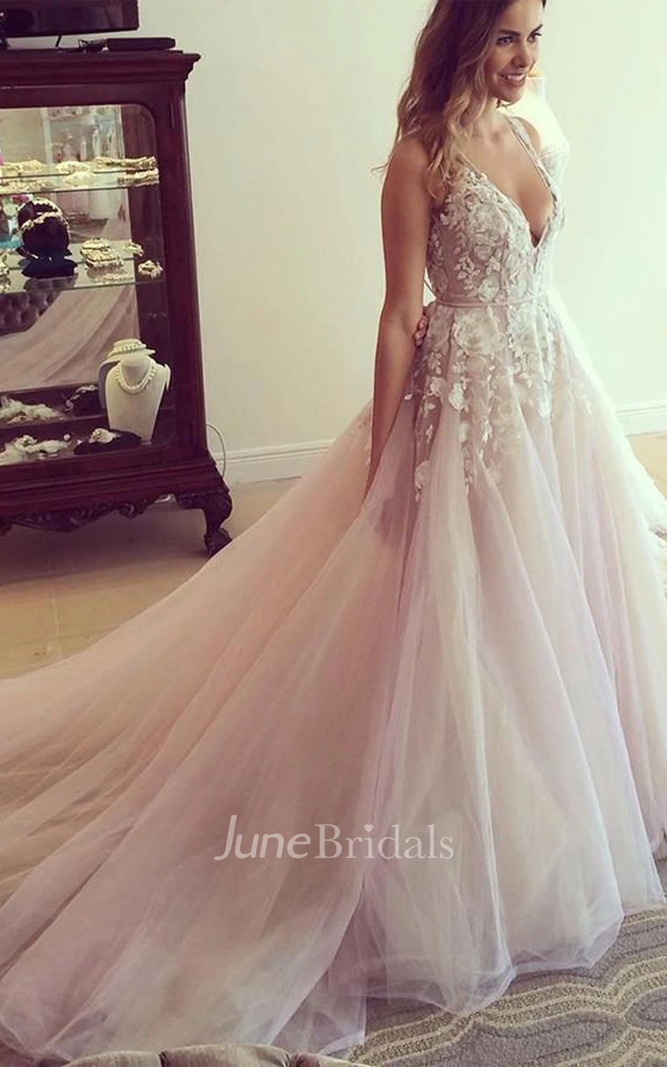 Sexy Sleeveless V-Neck  Tulle Dress With Appliques