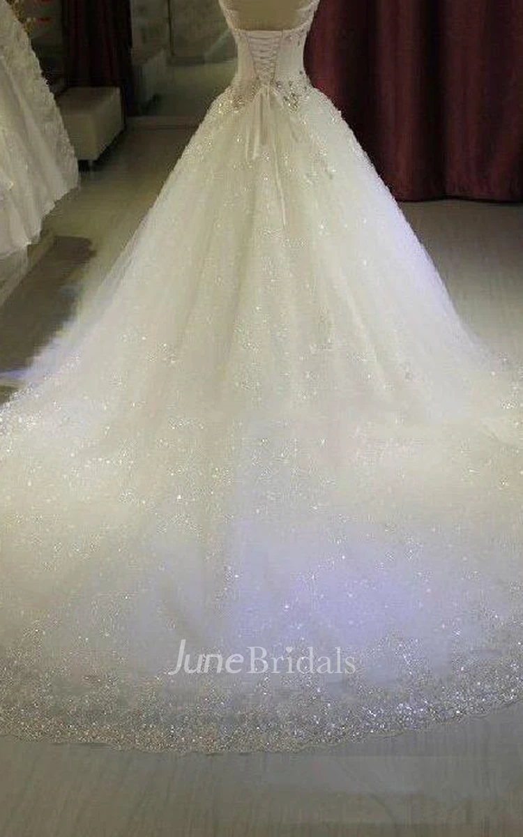 Glamorous Crystal Sweetheart Wedding Dress Bling Tulle With Train