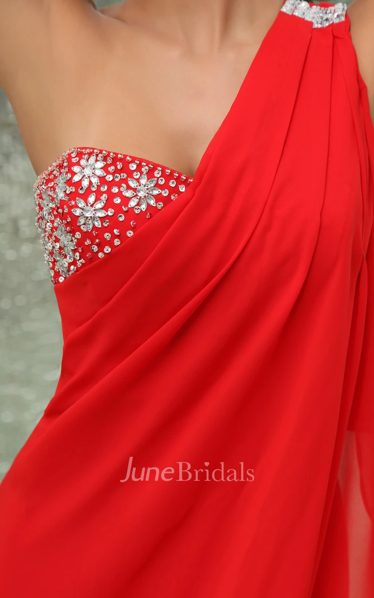 Graceful A-Line Chiffon Gown With Side Drap And Sequins