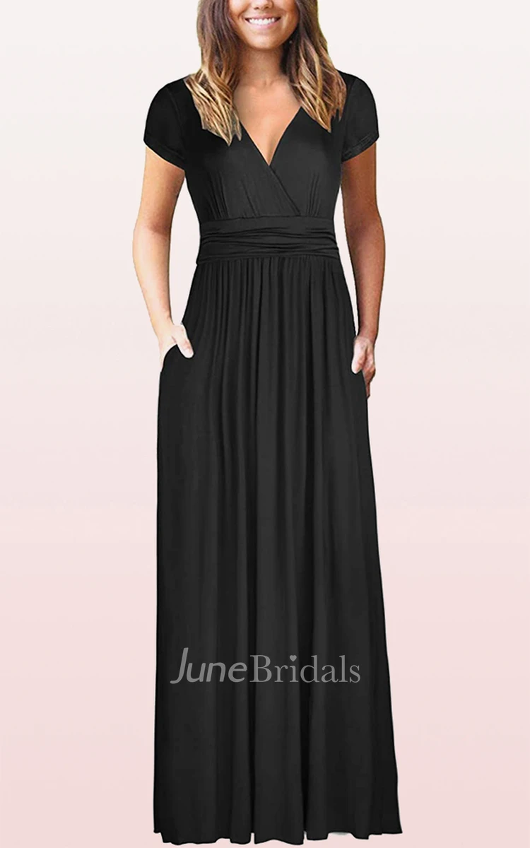 A Line V-neck Jersey Mother Formal Dress With Pockets
