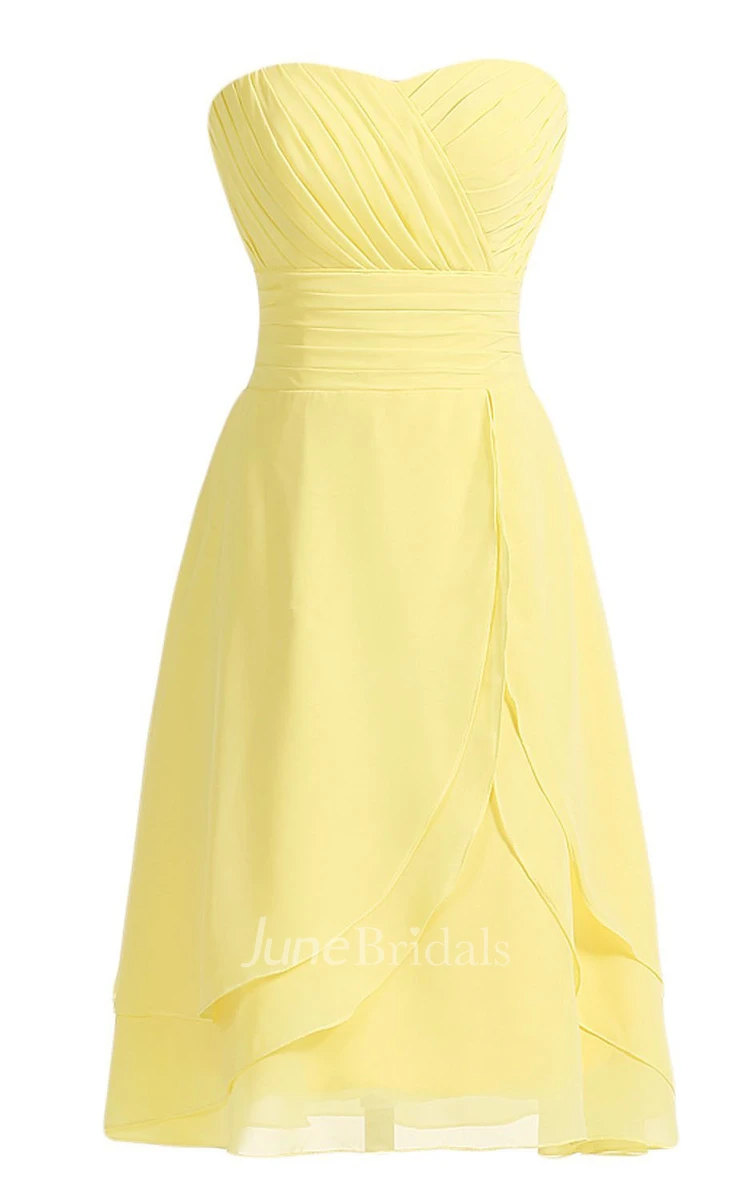 Sweetheart Asymmetrical Bodice Knee-length Layered Chiffon Dress