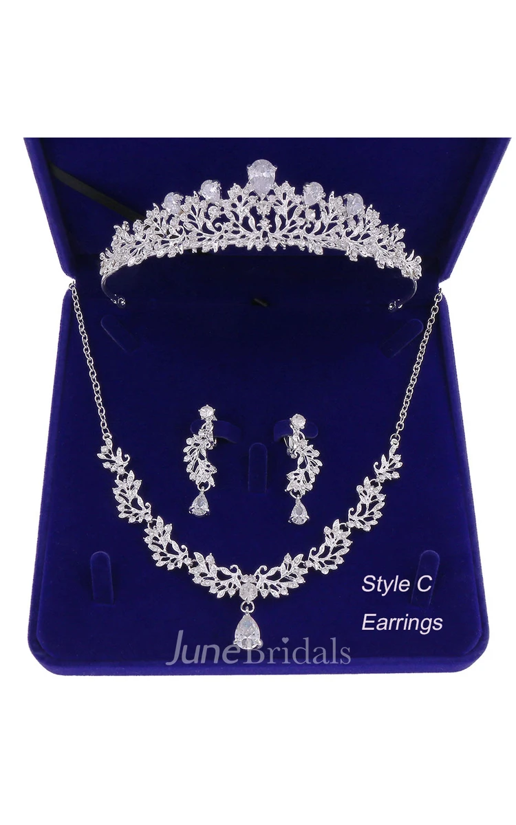 Bridal Accessory-Crown Necklace Earrings/Earclips Set