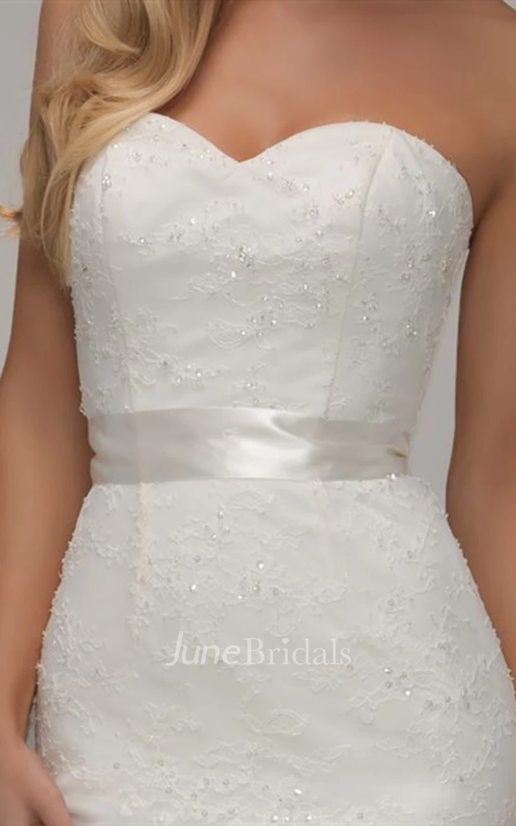 Beaded Lace Sweetheart Wedding Dress with Sweep Train and Corset Back Elegant Bridal Gown