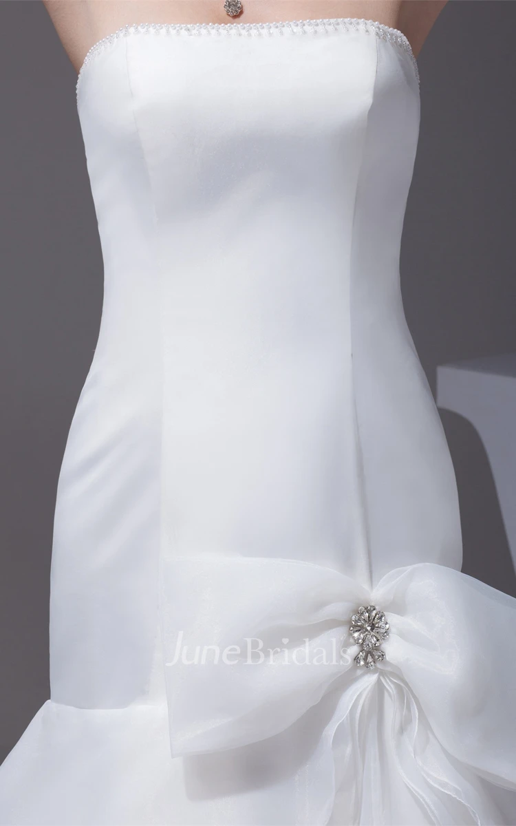 Strapless Column A-Line Gown with Bow and Tiers