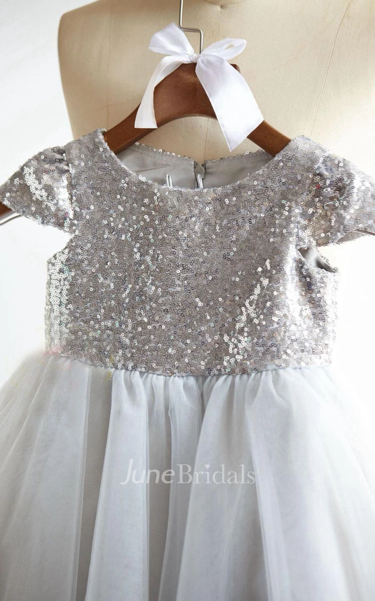 Cap Sleeve Tulle Dress With Sequins and Pleated 