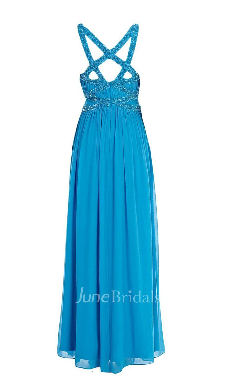 Sleeveless Chiffon Gown With Straps Back