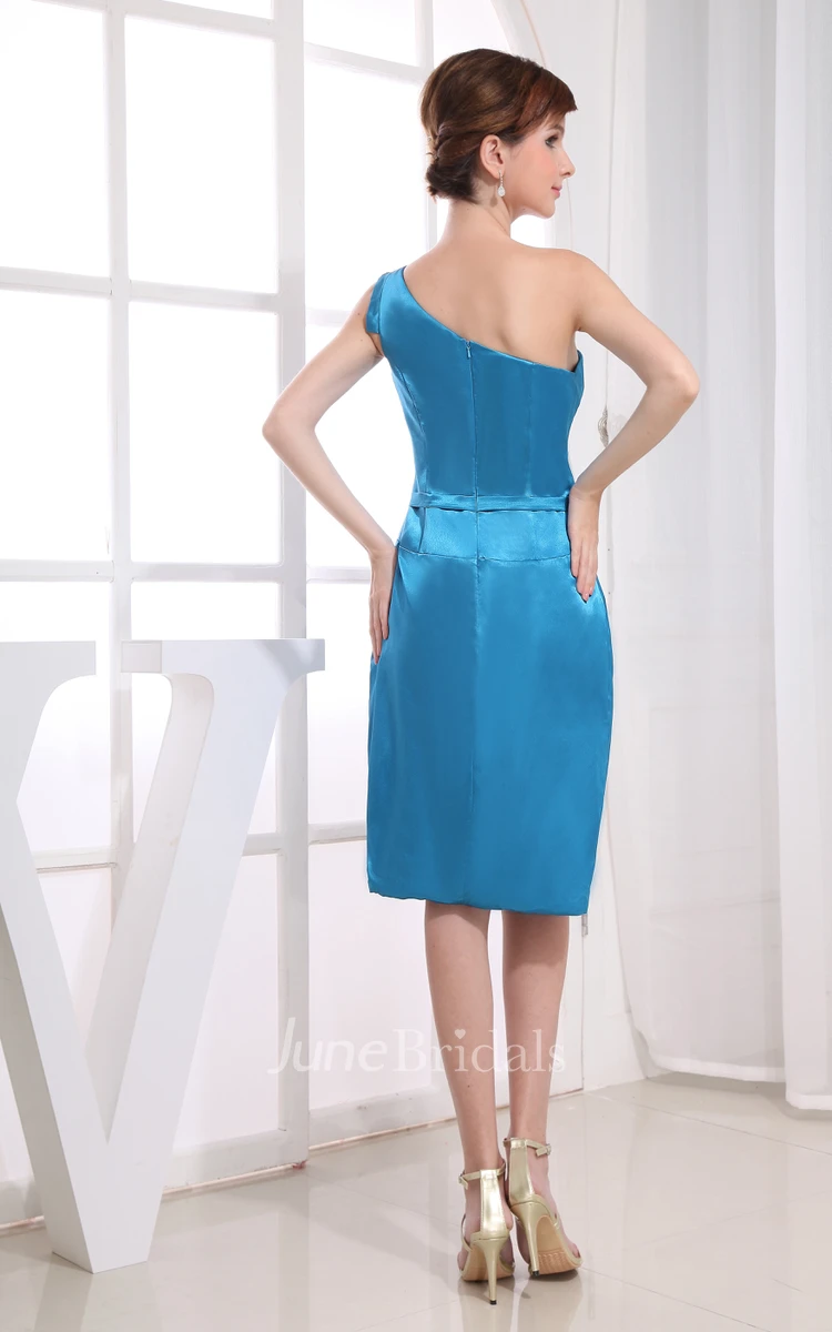 One-Shoulder Satin Sleeveless Pencil Dress With Flower