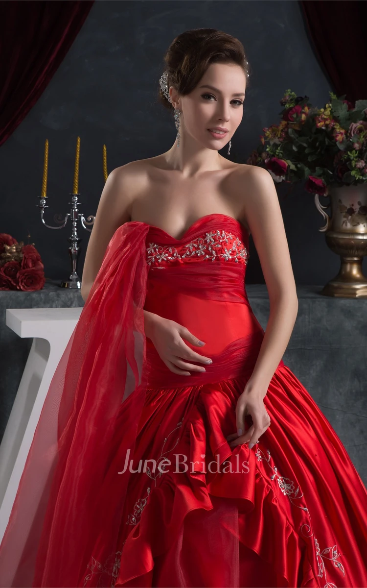 Flamboyant Sweetheart Ruched Ball Gown with Embroideries and Draping
