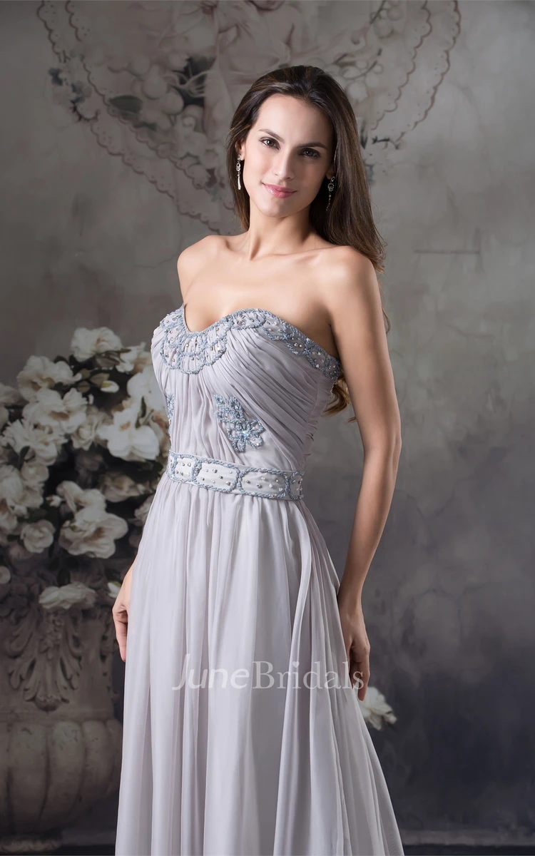 Sweetheart Ruched Chiffon Maxi Dress with Beading and Stress