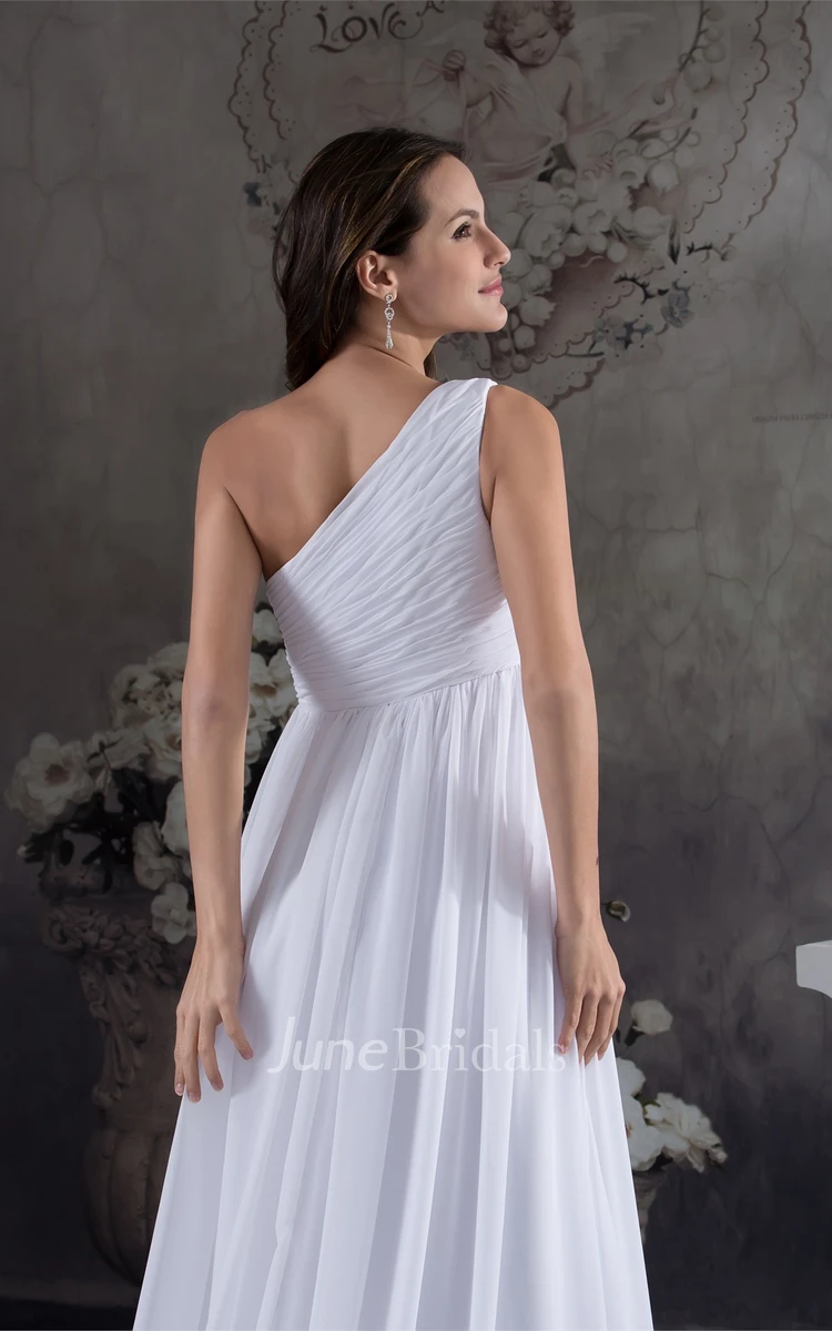 Fairy One-Shoulder Empire Maxi Dress with Pleats and Flower