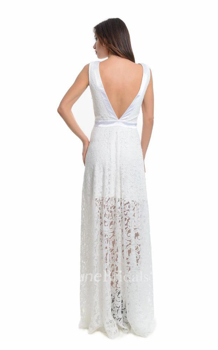 Wedding White Lace Beautiful Long Open Back Evening Dress