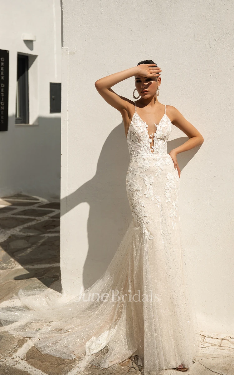 trumpet lace backless wedding dress